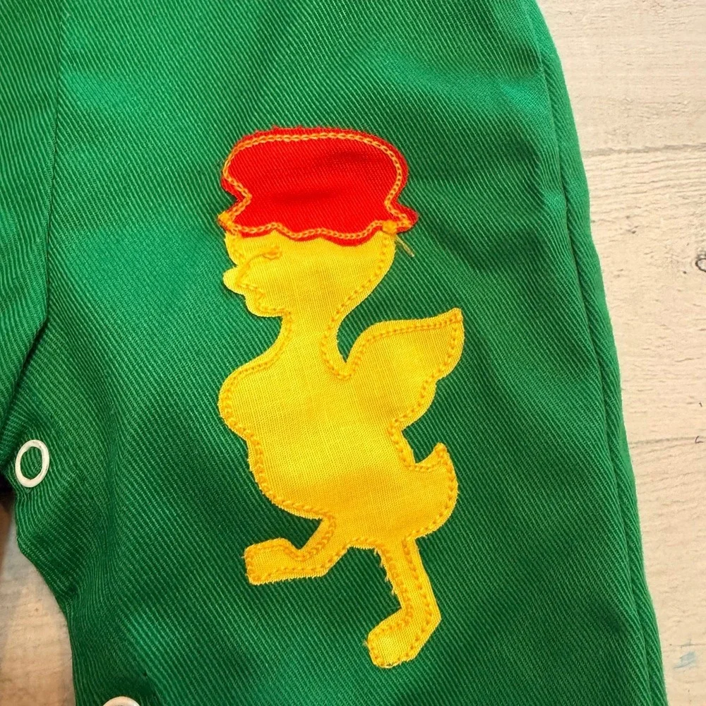 Vintage baby green overalls with duck‎